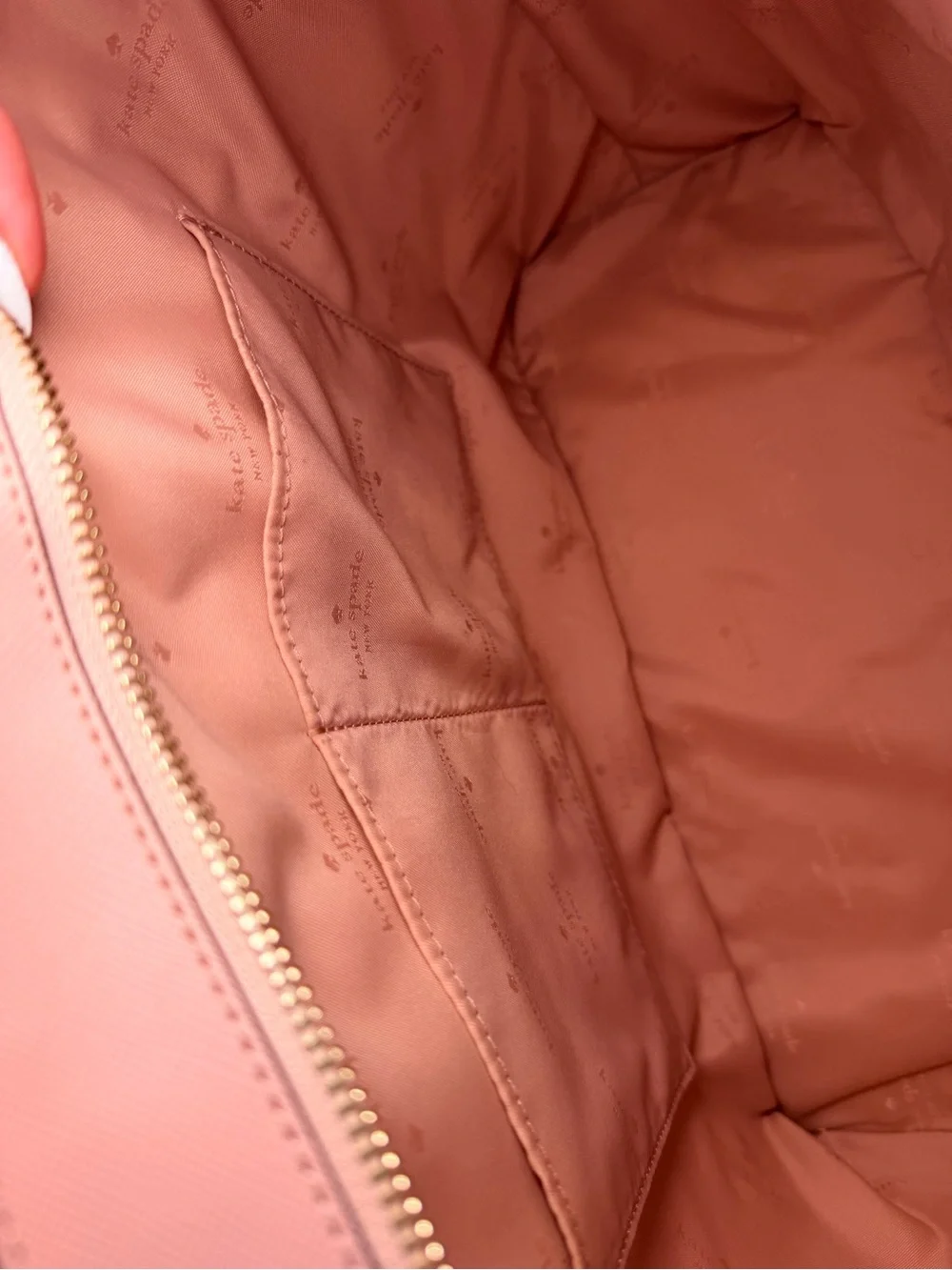 kate spade Pink Tote with Tan Straps and White Pouch